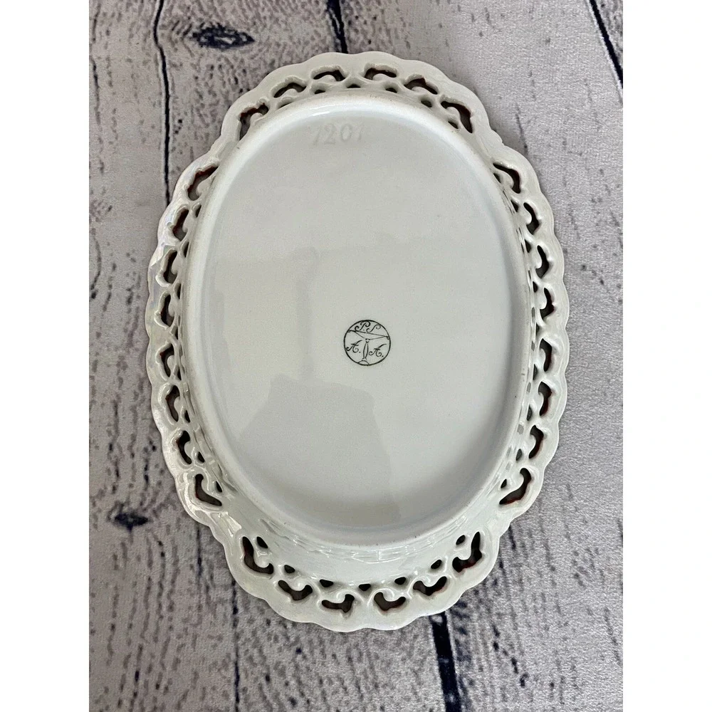 Vintage Schonwald PSAA Bavaria Trinket Dish Oval Red Trim Iridescent 7